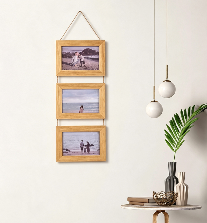 Hanging Rope Photo Wall Frame Set – Handmade Wooden Picture Display for Aesthetic Rooms