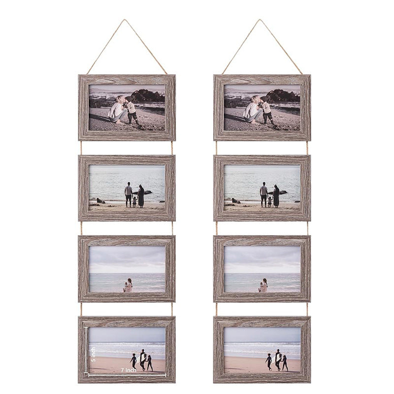 Hanging Rope Photo Wall Frame Set – Handmade Wooden Picture Display for Aesthetic Rooms