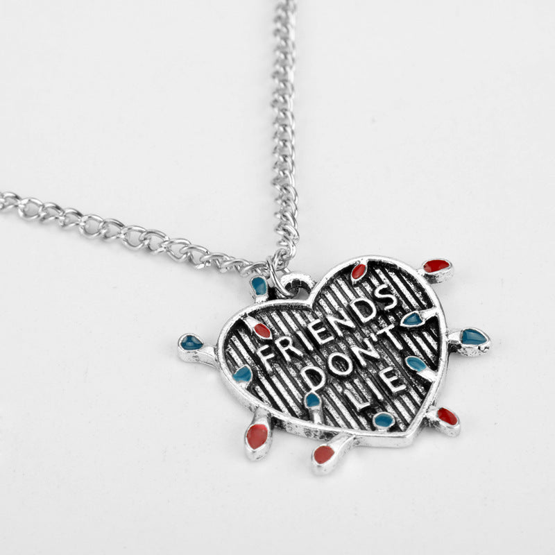 Stranger Things Friends Don't Lie Heart Peach Shaped Pendant