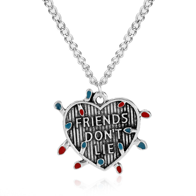 Stranger Things Friends Don't Lie Heart Peach Shaped Pendant