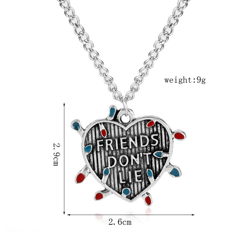 Stranger Things Friends Don't Lie Heart Peach Shaped Pendant
