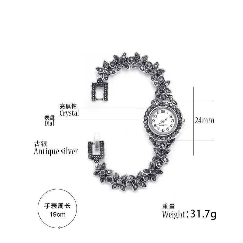 Charms Women Ancient Silver Plated Bracelets Girls Crystal Accessories Fashion Lady Quartz Watches Female Hand Accessories