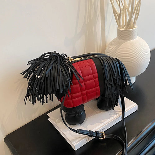 2026 Creative Funny Puppy Shape Crossbody Bags PU Personality Design Sense Tassel Bags Cute Fashion Versatile Women's Handbags