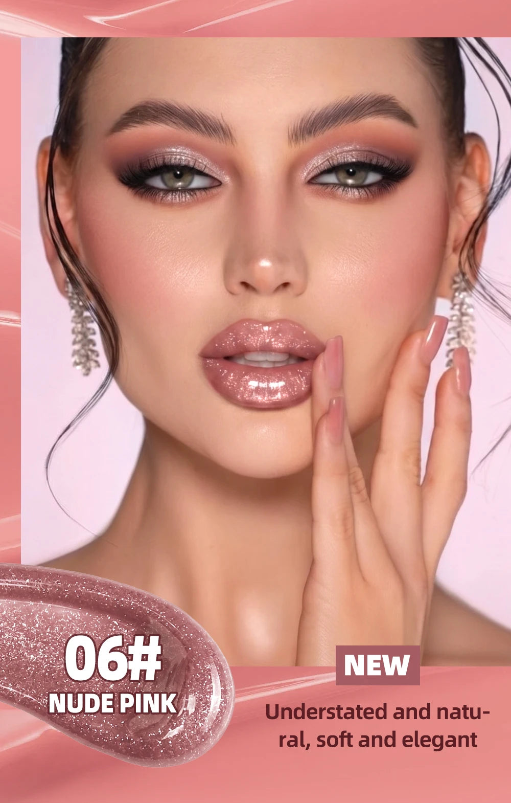 QIBEST Mirror Watery Crystal Jelly Lipgloss Tint Long Lasting Moisturizing Lipstick Shiny Glitter Lip Glaze Nourishing Makeup