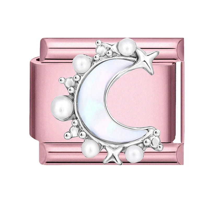 Fashion 2026 Sweet Pink Star Loveheart Pendant Italian Charm Link Fit 9mm Stainless Steel Bracelet Women DIY Making Jewelry Gift