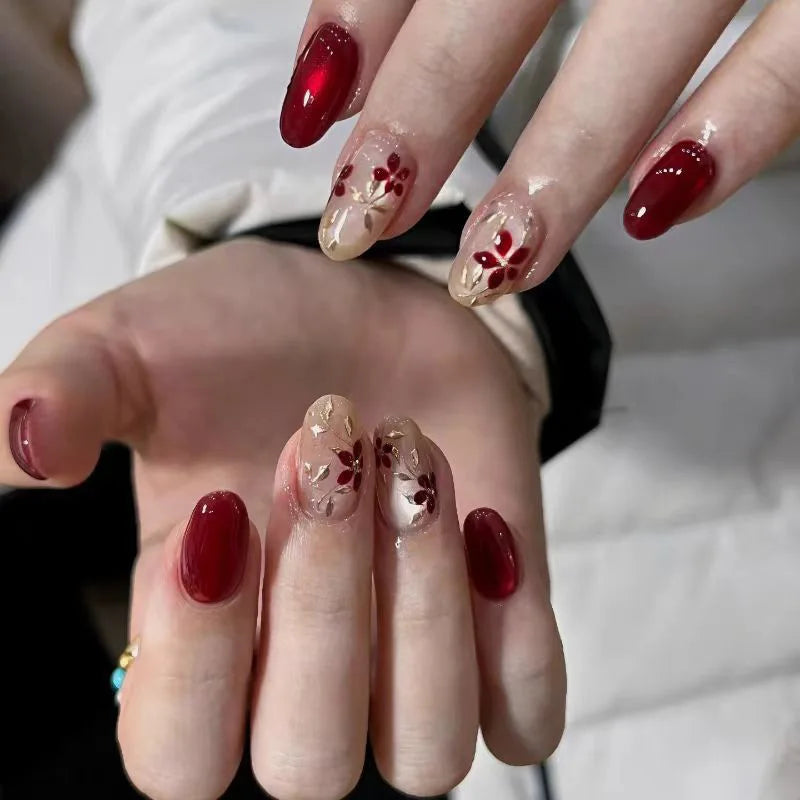 24pcs Pink Flower Almond Press on Nails Kawaii False Nails Wearable Stick-on Nails Fake Nail Uñas Postizas Накладные Ногти 네일팁