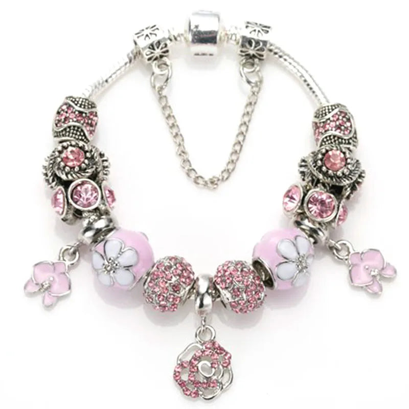 Romantic First My Mother Charm Bracelet For Women With Crystal DIY Beads Pendants Bracelets Fashion Jewelry Gift Dropshipping