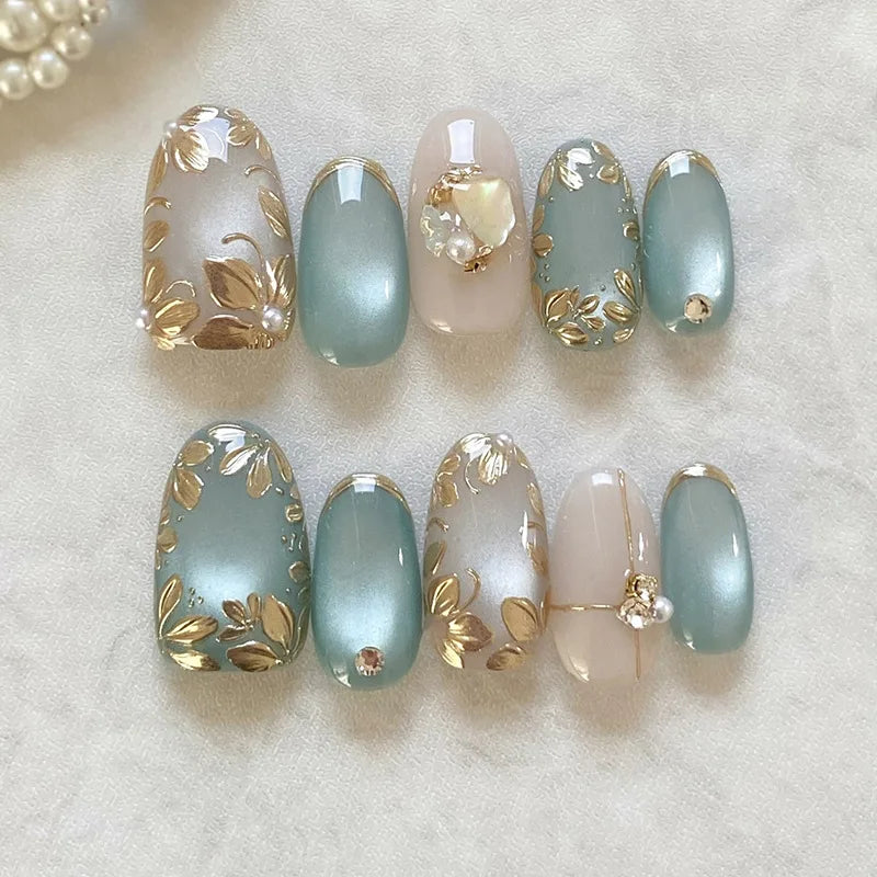 24pcs Pink Flower Almond Press on Nails Kawaii False Nails Wearable Stick-on Nails Fake Nail Uñas Postizas Накладные Ногти 네일팁