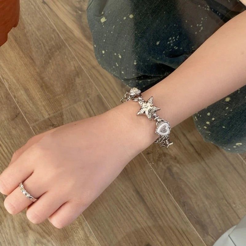 Elegant Beaded Bracelet Star Charm Bracelet Pendant Bracelet Stylish Wrist Jewelry Fashion Statement Bracelet for Woman E0BF
