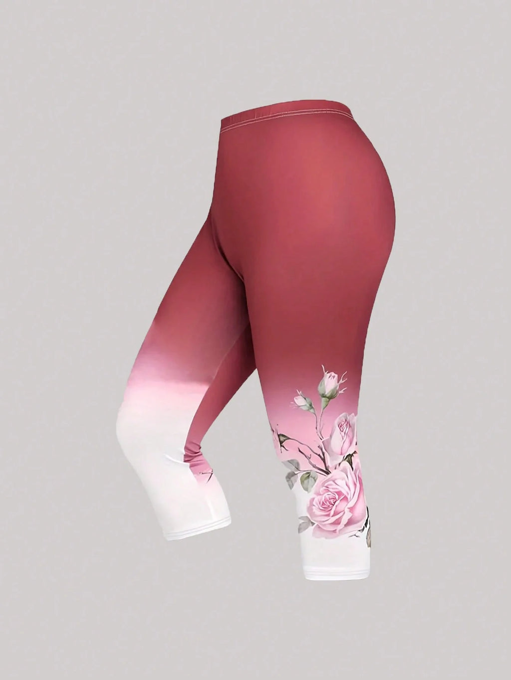 Plus Size Floral Print Two-piece Set, Crew Neck Short Sleeve Top & Skinny Capri Pants Outfits, Women's Plus Size Clothing