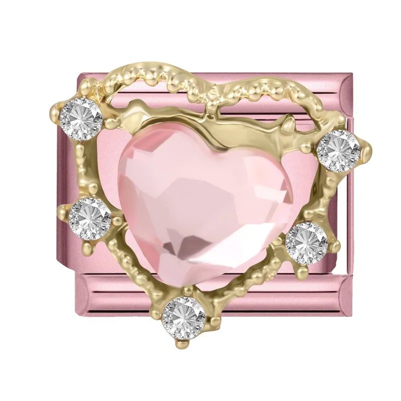 Fashion Pink Dreamy Crystal Butterfly Bow Heart Star Shell Star Charm Fit 9mm Stainless Steel Bracelet Women DIY Making Jewelry