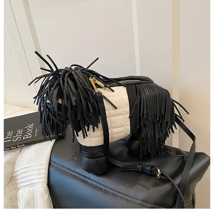 2026 Creative Funny Puppy Shape Crossbody Bags PU Personality Design Sense Tassel Bags Cute Fashion Versatile Women's Handbags