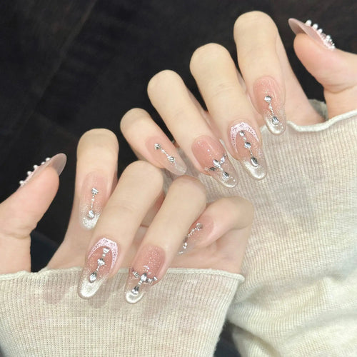 10PCS Oval Handmade Press On Nails,Fresh And Gentle Style,Suitable For Festivals Parties And Daily Wear.