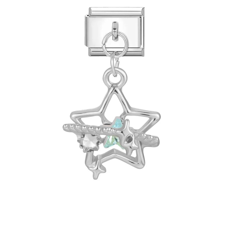Fashion Blue Sereis Star Pearl Moon Butterfly Italian Charm Links Fit 9mm Stainless Steel Bracelet Women Jewelry DIY Making Gift