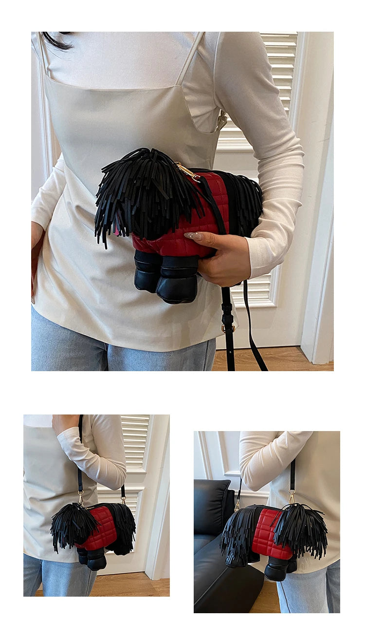 2026 Creative Funny Puppy Shape Crossbody Bags PU Personality Design Sense Tassel Bags Cute Fashion Versatile Women's Handbags