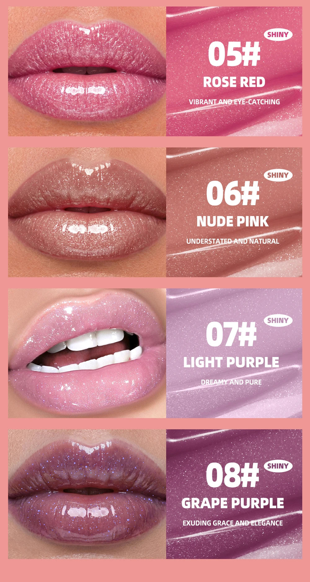 QIBEST Mirror Watery Crystal Jelly Lipgloss Tint Long Lasting Moisturizing Lipstick Shiny Glitter Lip Glaze Nourishing Makeup