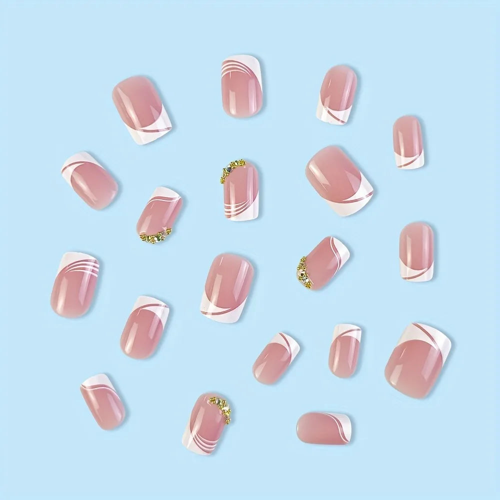 24Pcs French Tip Handmade Press On Nails Minimalist Solid Color Fake Nails Medium Square Full Cover Press On Nail Tips With Glue