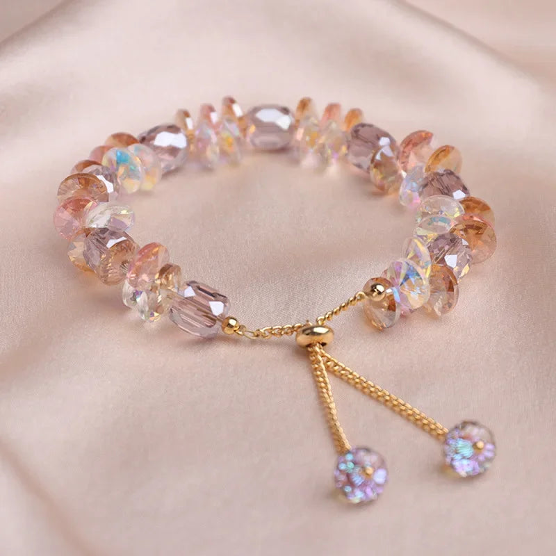 Charming Crystal Bracelet for Women with Adjustable Pull Design Colorful Bead Fashion Jewelry Stylish and Shiny Hand Accessories