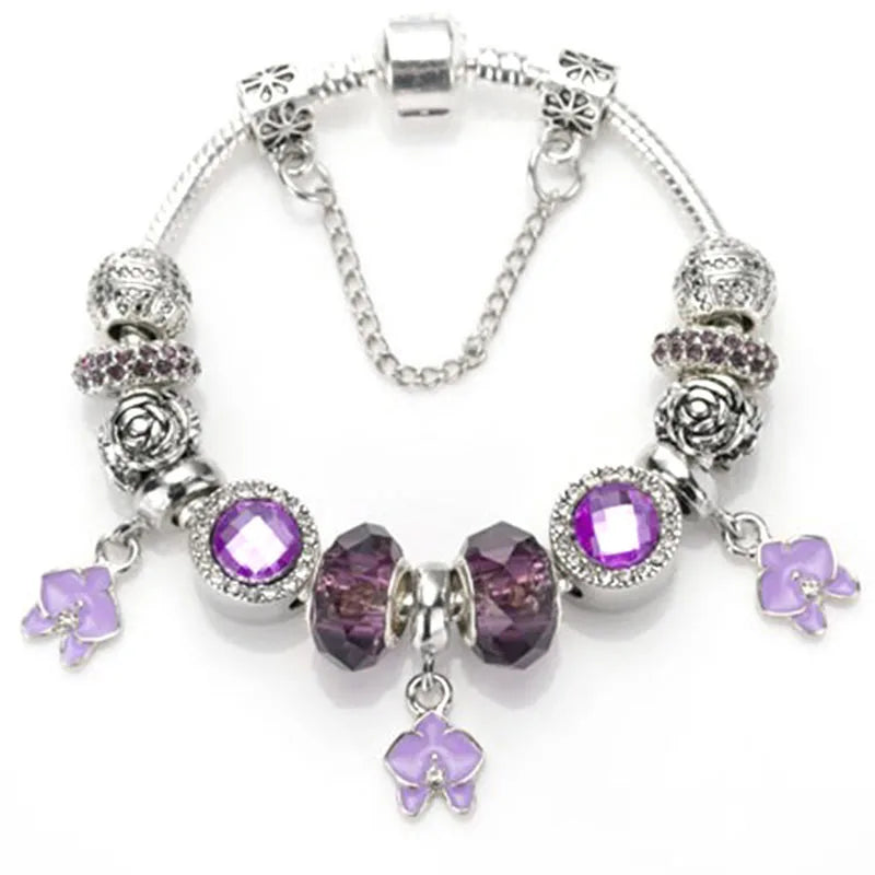 Romantic First My Mother Charm Bracelet For Women With Crystal DIY Beads Pendants Bracelets Fashion Jewelry Gift Dropshipping