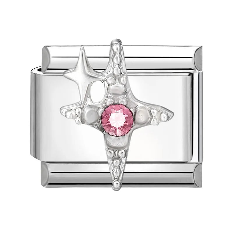 Fashion 2026 Sweet Pink Star Loveheart Pendant Italian Charm Link Fit 9mm Stainless Steel Bracelet Women DIY Making Jewelry Gift