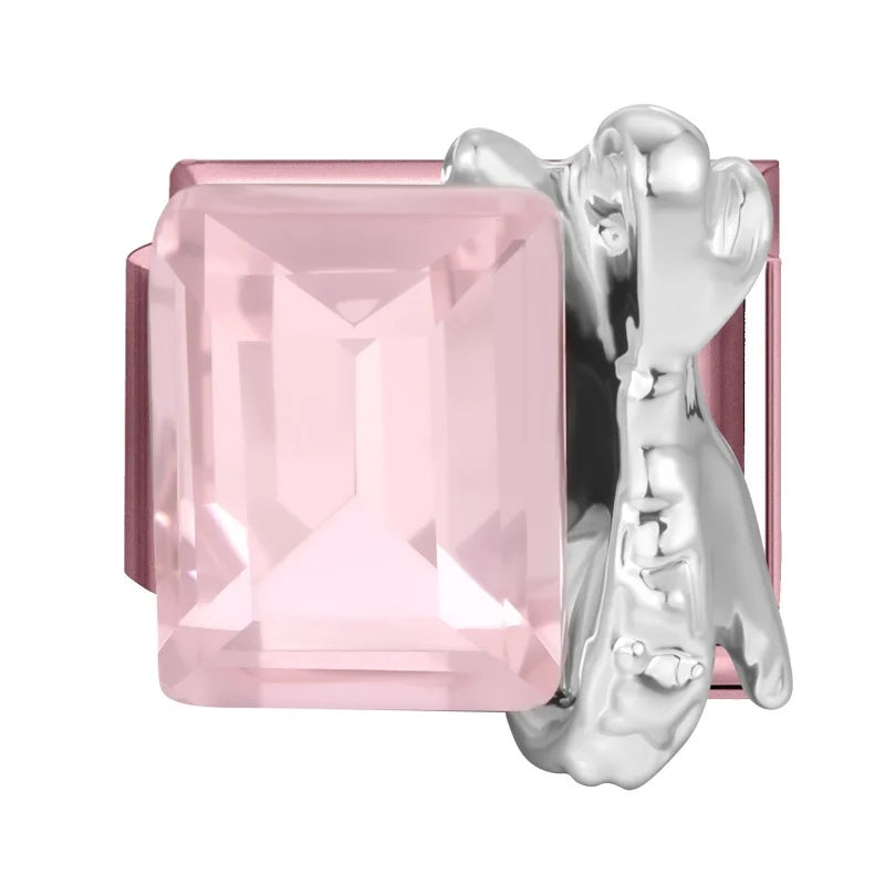 Fashion Pink Dreamy Crystal Butterfly Bow Heart Star Shell Star Charm Fit 9mm Stainless Steel Bracelet Women DIY Making Jewelry