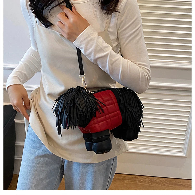 2026 Creative Funny Puppy Shape Crossbody Bags PU Personality Design Sense Tassel Bags Cute Fashion Versatile Women's Handbags