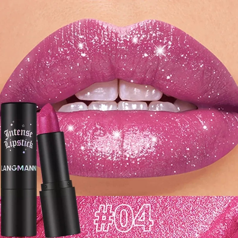 Nude Gray Metallic Lipstick Glitter Diamond Waterproof Long-Lasting Lip Gloss High Pigment Shiny Sparkling Pearl Lip Tint Makeup