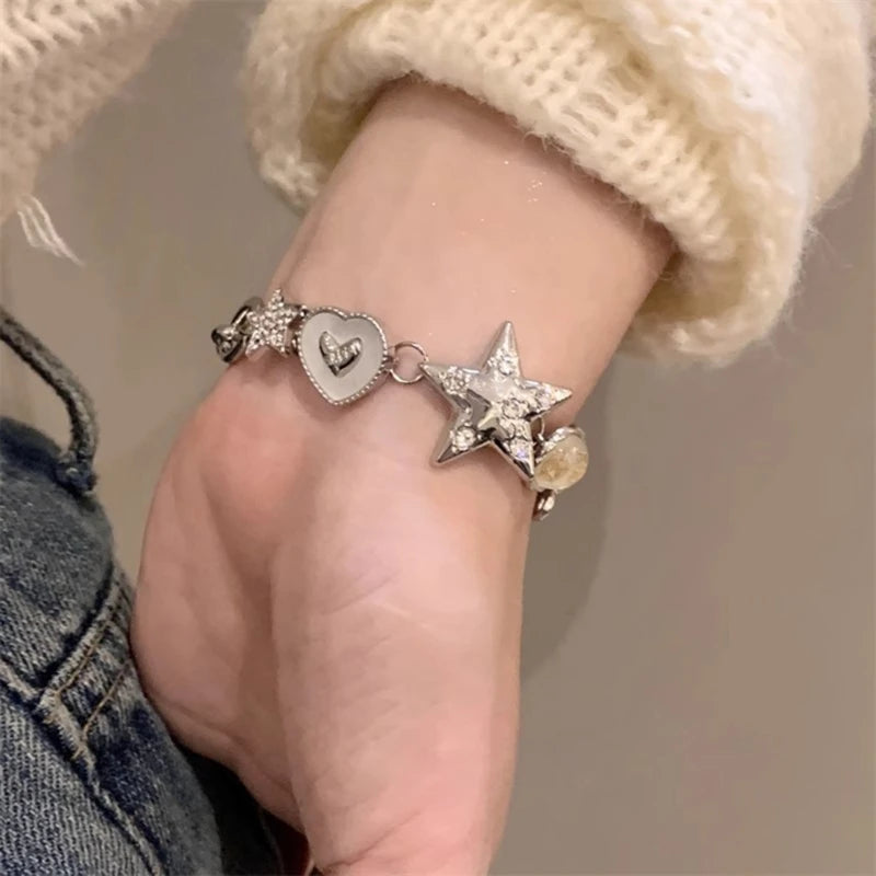 Elegant Beaded Bracelet Star Charm Bracelet Pendant Bracelet Stylish Wrist Jewelry Fashion Statement Bracelet for Woman E0BF