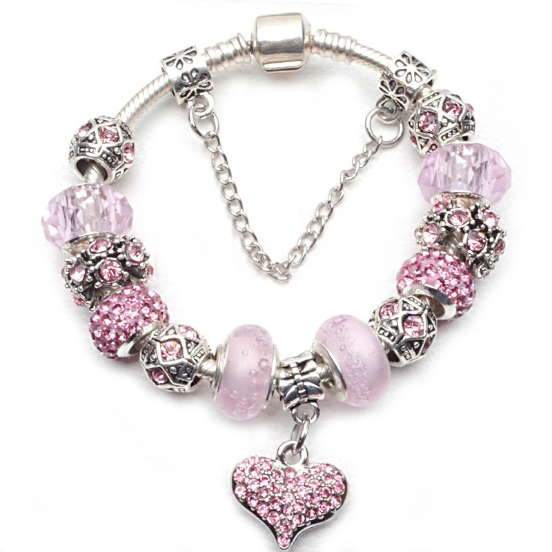 Romantic First My Mother Charm Bracelet For Women With Crystal DIY Beads Pendants Bracelets Fashion Jewelry Gift Dropshipping