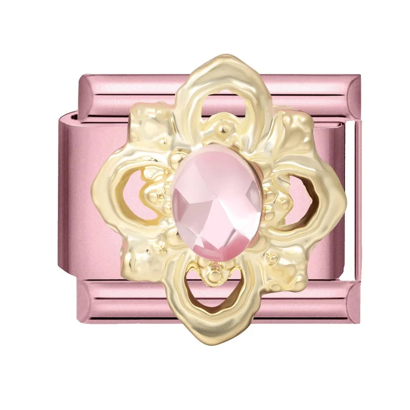 Fashion Pink Dreamy Crystal Butterfly Bow Heart Star Shell Star Charm Fit 9mm Stainless Steel Bracelet Women DIY Making Jewelry