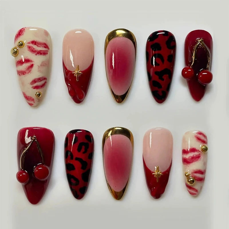 24pcs Pink Flower Almond Press on Nails Kawaii False Nails Wearable Stick-on Nails Fake Nail Uñas Postizas Накладные Ногти 네일팁