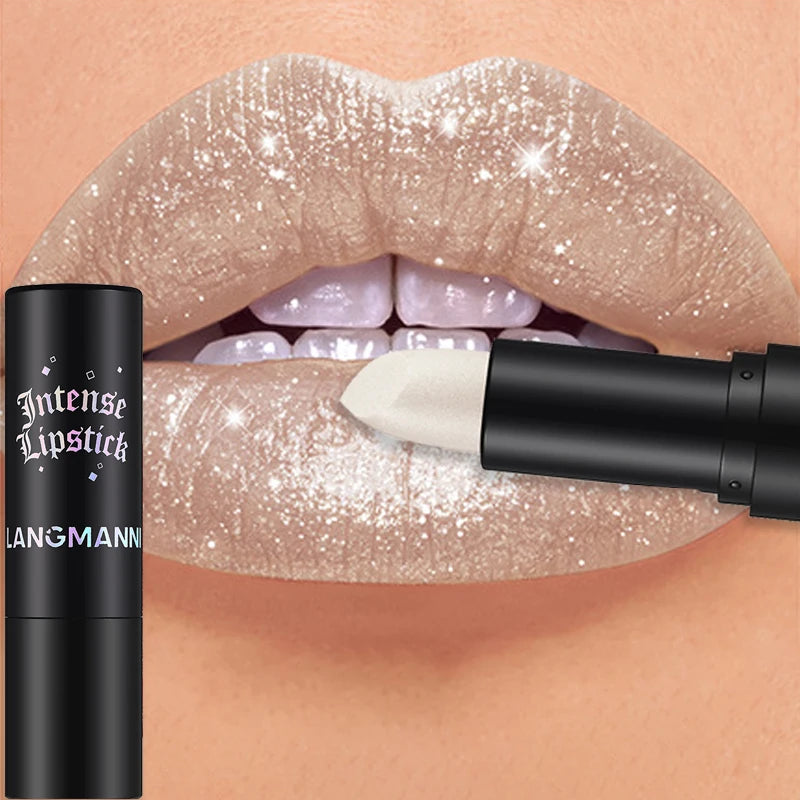 Nude Gray Metallic Lipstick Glitter Diamond Waterproof Long-Lasting Lip Gloss High Pigment Shiny Sparkling Pearl Lip Tint Makeup