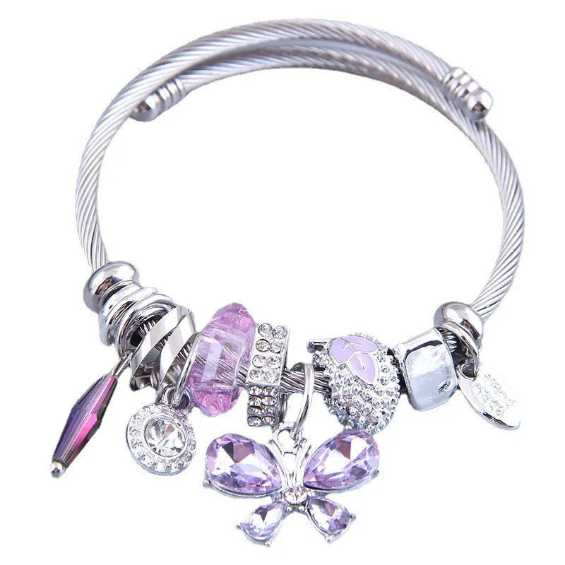Charm Bracelets for Teen Girls Exquisite Cute Cartoon Friendship Bracelet Stainless Steel Bangle Birthday Gift Little Girls Kids