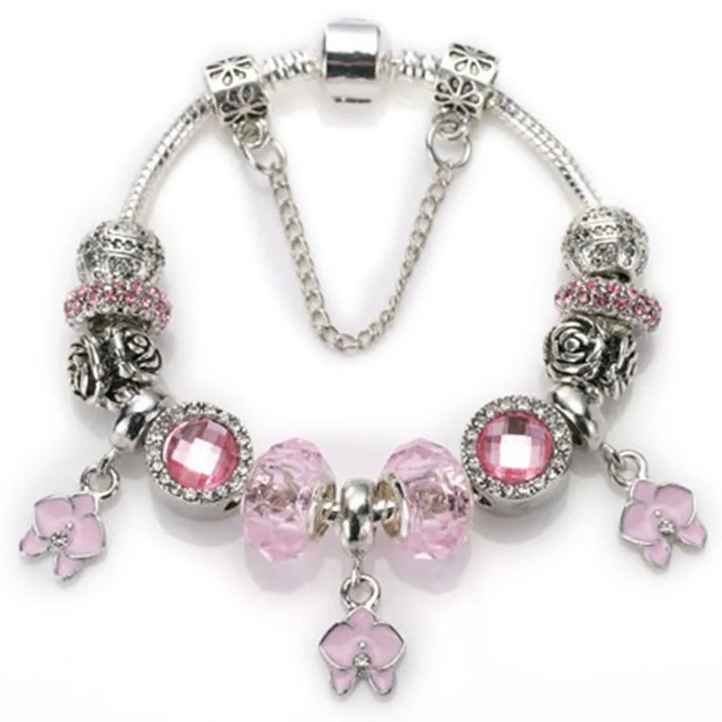 Romantic First My Mother Charm Bracelet For Women With Crystal DIY Beads Pendants Bracelets Fashion Jewelry Gift Dropshipping