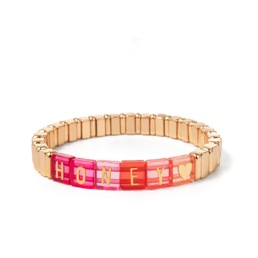 2024 New Enamel Bracelets For Women Colorful Pearl Charm Gold Color Bangle Bohomian Elastic Hand Jewelry