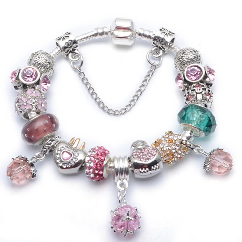 Romantic First My Mother Charm Bracelet For Women With Crystal DIY Beads Pendants Bracelets Fashion Jewelry Gift Dropshipping