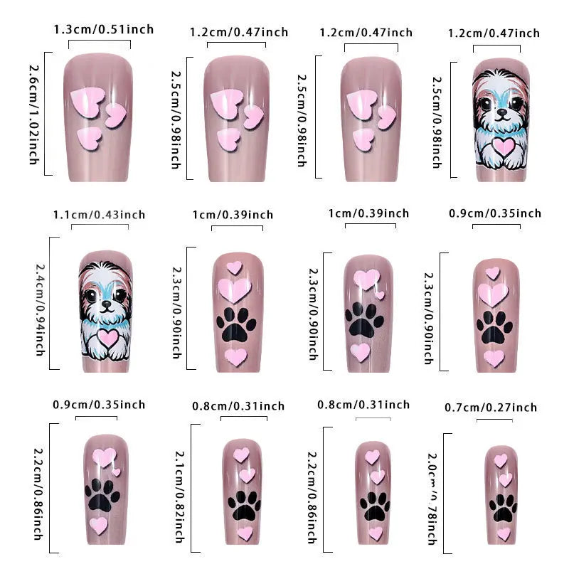 Cute Press on Nails Press ons Cute Press on Nails Set Cute Medium Press on Nails Dog Design Press on Nails Stickers False Nails