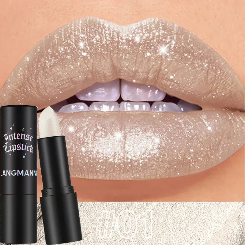 Nude Gray Metallic Lipstick Glitter Diamond Waterproof Long-Lasting Lip Gloss High Pigment Shiny Sparkling Pearl Lip Tint Makeup