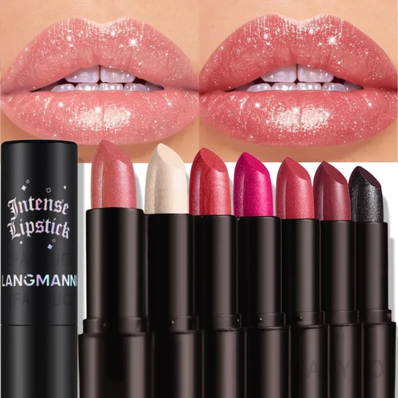 Nude Gray Metallic Lipstick Glitter Diamond Waterproof Long-Lasting Lip Gloss High Pigment Shiny Sparkling Pearl Lip Tint Makeup
