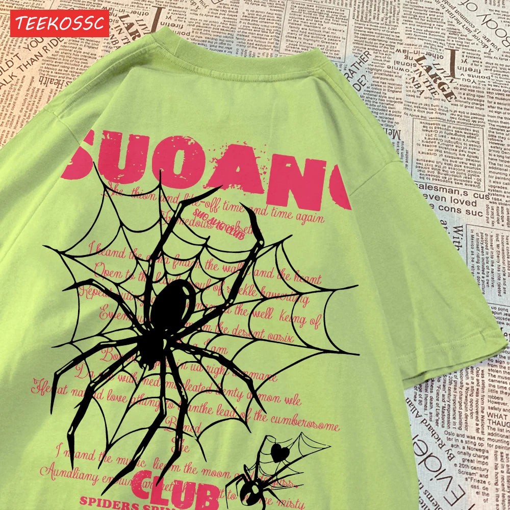 Fashion Cotton Women T-Shirts Suo Ang Club Spider Printing Tops Oversize O-Neck Soft Short Sleeve Summer Casual Female Clothes