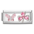 Y2K Zircon Bow Knot Water Drop Pink Zircon Doughnut Heart Italian Charm Links Fit 9MM Stainless Steel Bracelet Women DIY Making
