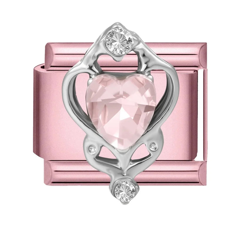 Fashion Pink Dreamy Crystal Butterfly Bow Heart Star Shell Star Charm Fit 9mm Stainless Steel Bracelet Women DIY Making Jewelry
