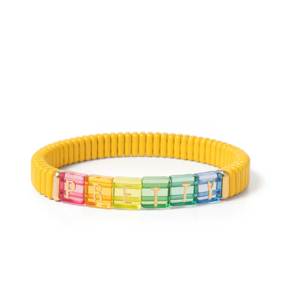 2024 New Enamel Bracelets For Women Colorful Pearl Charm Gold Color Bangle Bohomian Elastic Hand Jewelry