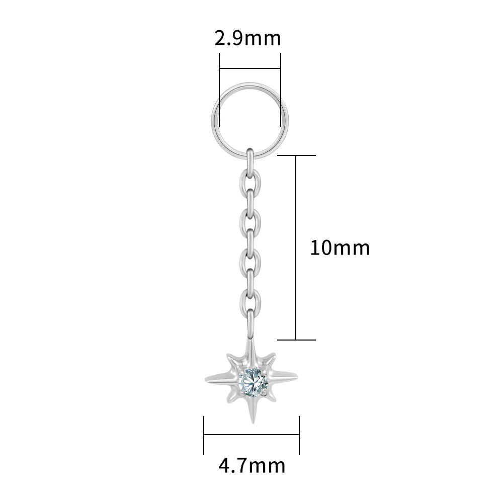 Right Grand ASTM F136 Titanium Dangle Star Charm Earring Drop Chain Celestial Cartilage Helix Lobe Conch Clicker Connector