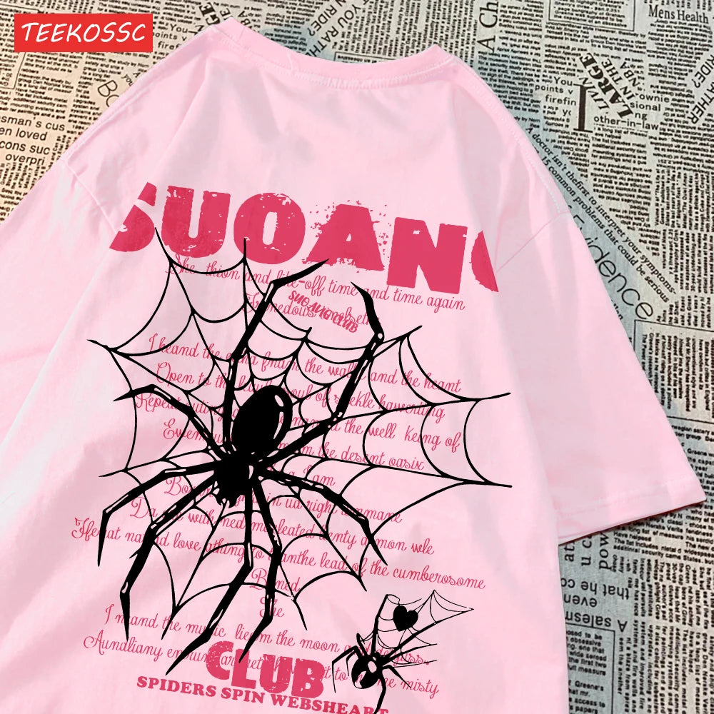 Fashion Cotton Women T-Shirts Suo Ang Club Spider Printing Tops Oversize O-Neck Soft Short Sleeve Summer Casual Female Clothes