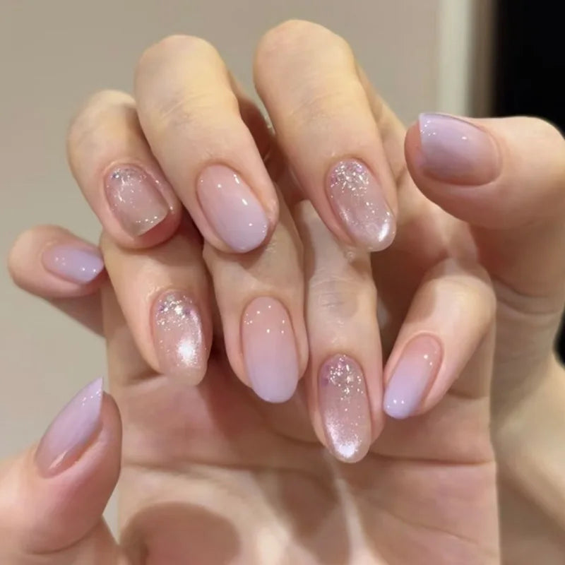 24pcs Pink Flower Almond Press on Nails Kawaii False Nails Wearable Stick-on Nails Fake Nail Uñas Postizas Накладные Ногти 네일팁