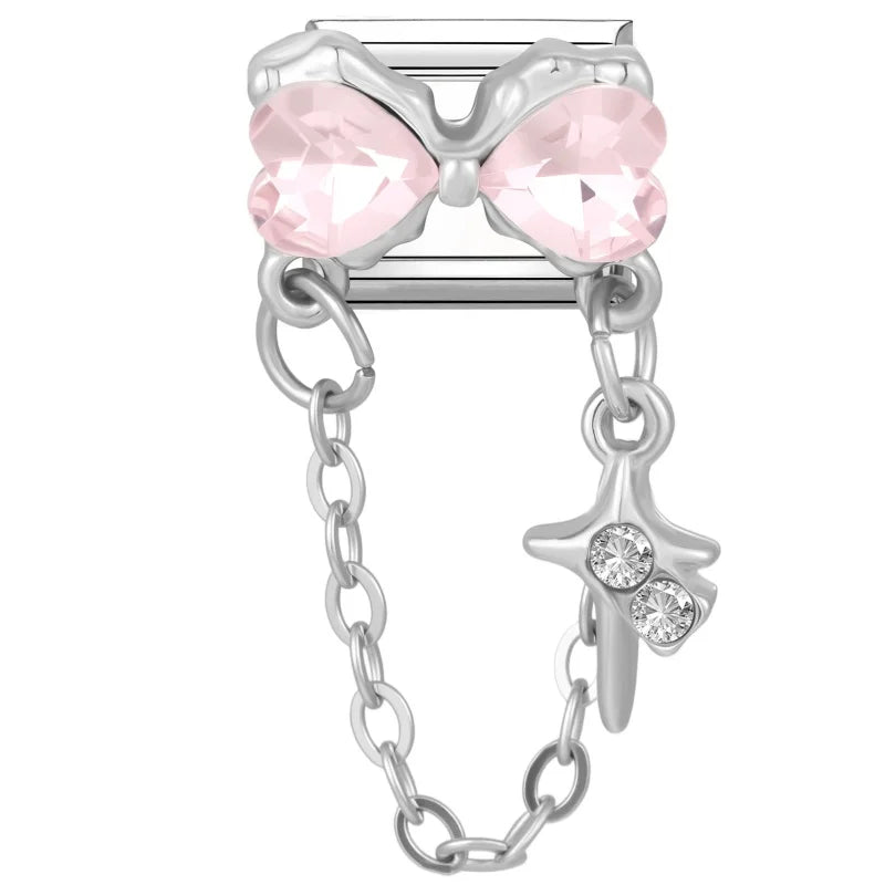 Fashion 2026 Sweet Pink Star Loveheart Pendant Italian Charm Link Fit 9mm Stainless Steel Bracelet Women DIY Making Jewelry Gift