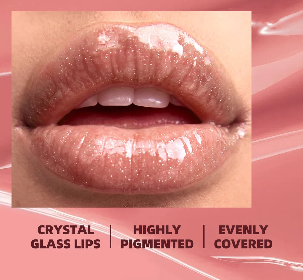 QIBEST Mirror Watery Crystal Jelly Lipgloss Tint Long Lasting Moisturizing Lipstick Shiny Glitter Lip Glaze Nourishing Makeup
