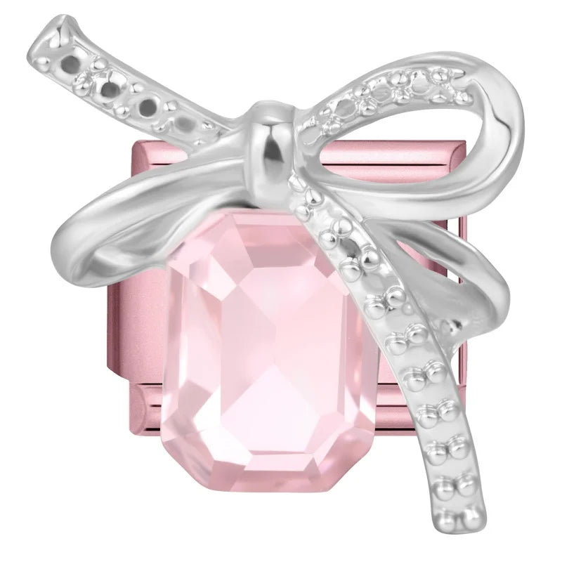 Fashion Pink Dreamy Crystal Butterfly Bow Heart Star Shell Star Charm Fit 9mm Stainless Steel Bracelet Women DIY Making Jewelry