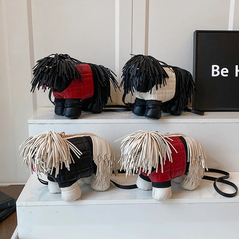 2026 Creative Funny Puppy Shape Crossbody Bags PU Personality Design Sense Tassel Bags Cute Fashion Versatile Women's Handbags